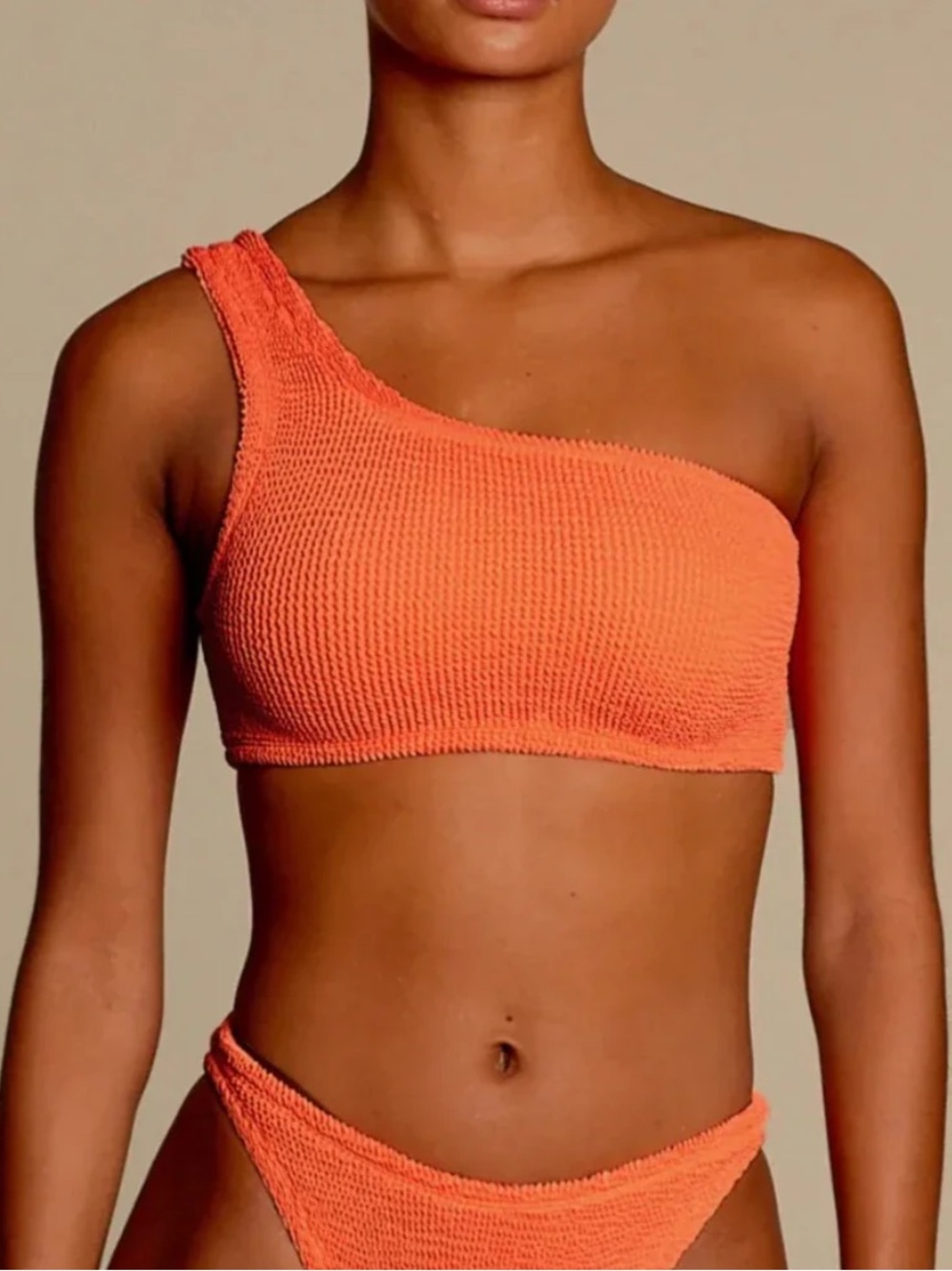 Hunza G Coral Knit One-Shoulder Crop Top